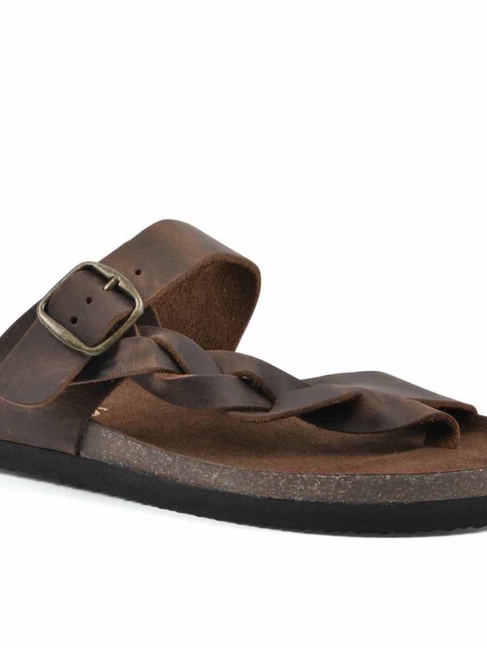 White Mountain Men’s Brown Braided Leather Slide with Buckle Accent